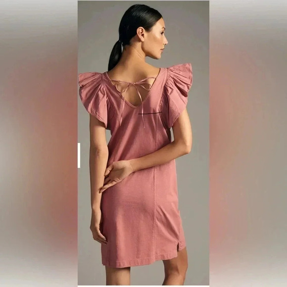 Anthropologie DAILY PRACTICE Flutter-Sleeve Tee Dress Shift Tie Back.  Medium - Picture 3 of 10